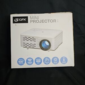 GPX PJ109w Mini Home Theater Projector White 100" Remote 3000 Lumens Speaker